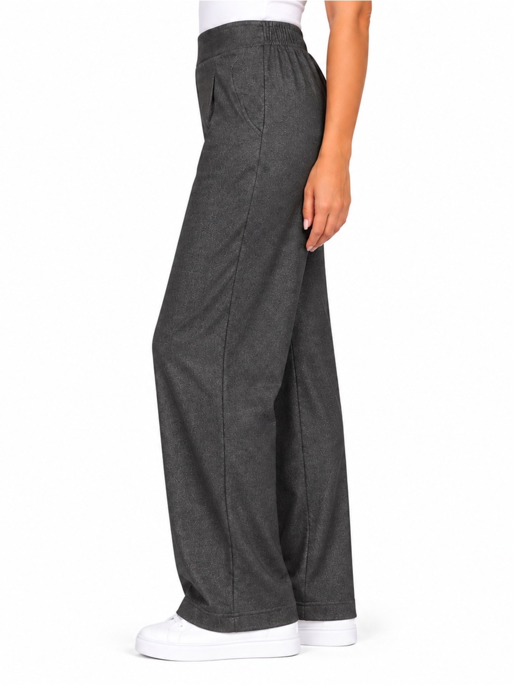 Max & Mabel Women’s L Wide Leg Jacquard Pull-On Pants Gray Black - Picture 3 of 9
